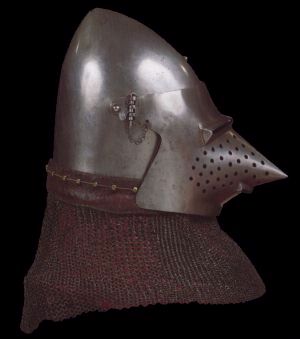 Visored Basinet (looks like a pig face basinet to me) Italian about 1390-1400